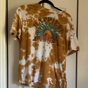 Fifth Sun Brown and White Tie-Dye "Happiest Camper" Graphic Tee